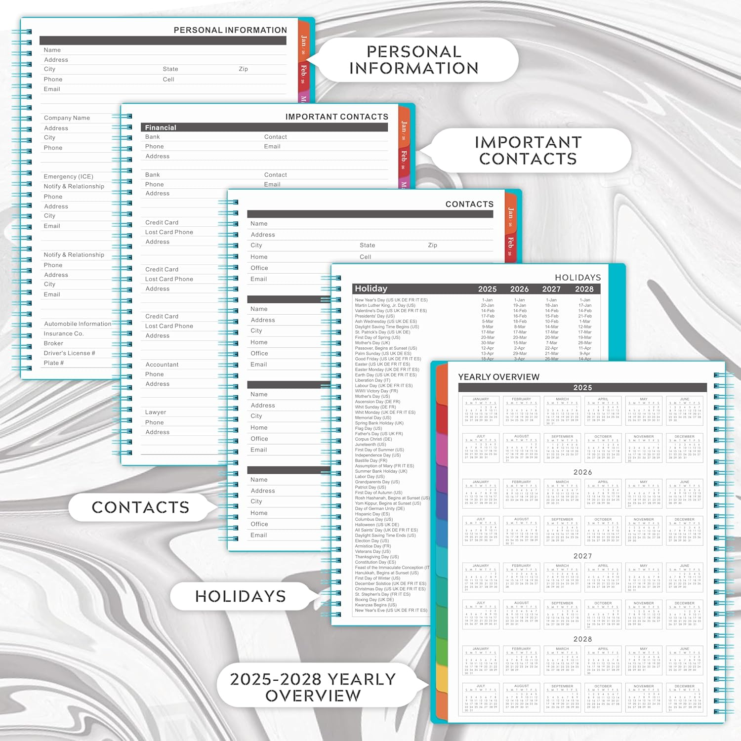 2025-2028 Monthly Planner/Calendar - 3 Year Monthly Planner 2025-2028, Jul.2025 - Jun.2028, 9" X 11", 36-Month Calendar + Colorful Tabs + Pocket - Teal image number 4