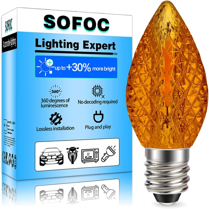 SOFOC E12 C7 30Pcs Crystal Effect LED Christmas Ambient Light Orange for outside Garden House Party Wedding Xmas Tree Decor 220V Plug & Play - Blue image number 3