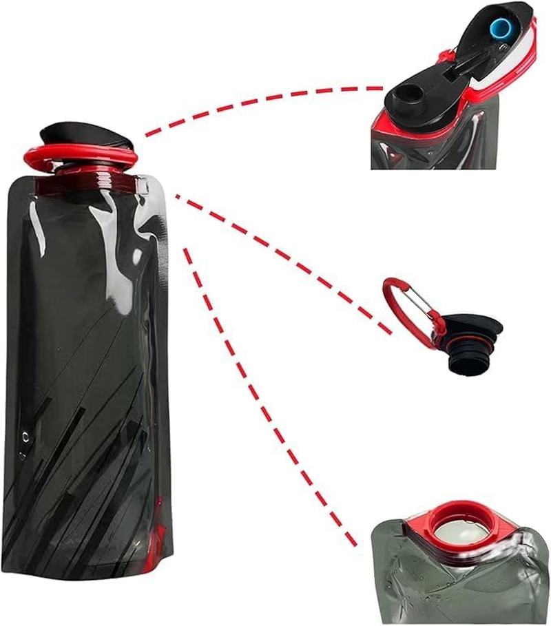 2 Pack 25Oz Collapsible Water Bottles, 2 Colors Reusable Leakproof Water Bags for Drinking, Foldable Flat Water Bottles with Clasp for Outdoor Sports Camping Traveling Biking image number 2