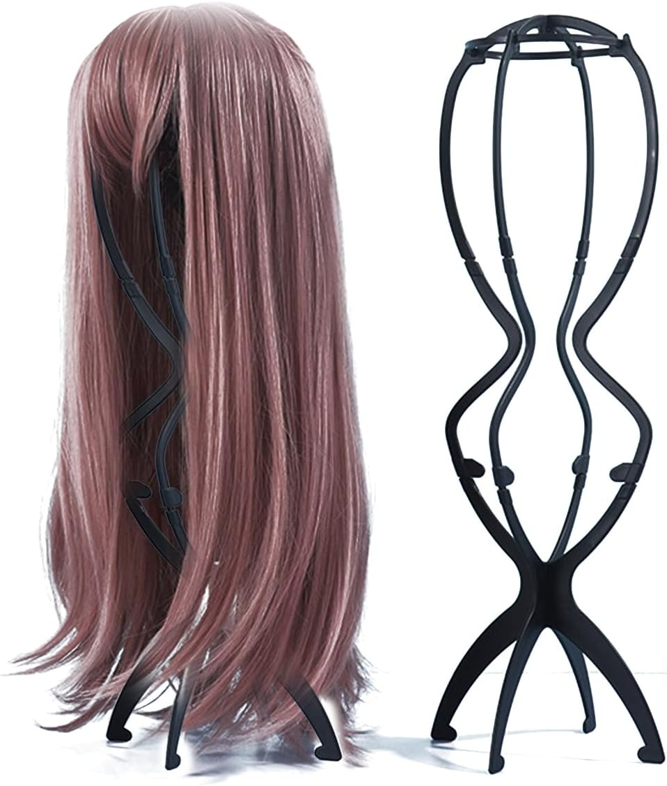 YUNYU Adjustable Wig Stand 50Cm Tall Plastic Display Head for Long Hair Foldable Pack of 2 Black image number 2