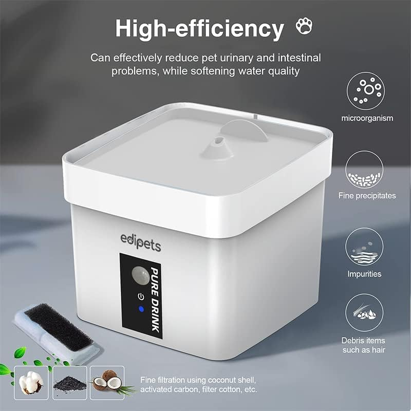 Edipets, Cat Fountain 1 Litre Capacity Automatic Drinker Silent Water Dispenser D024 Accessories Infrared Sensor Quiet with Carbon Filter (White) image number 6