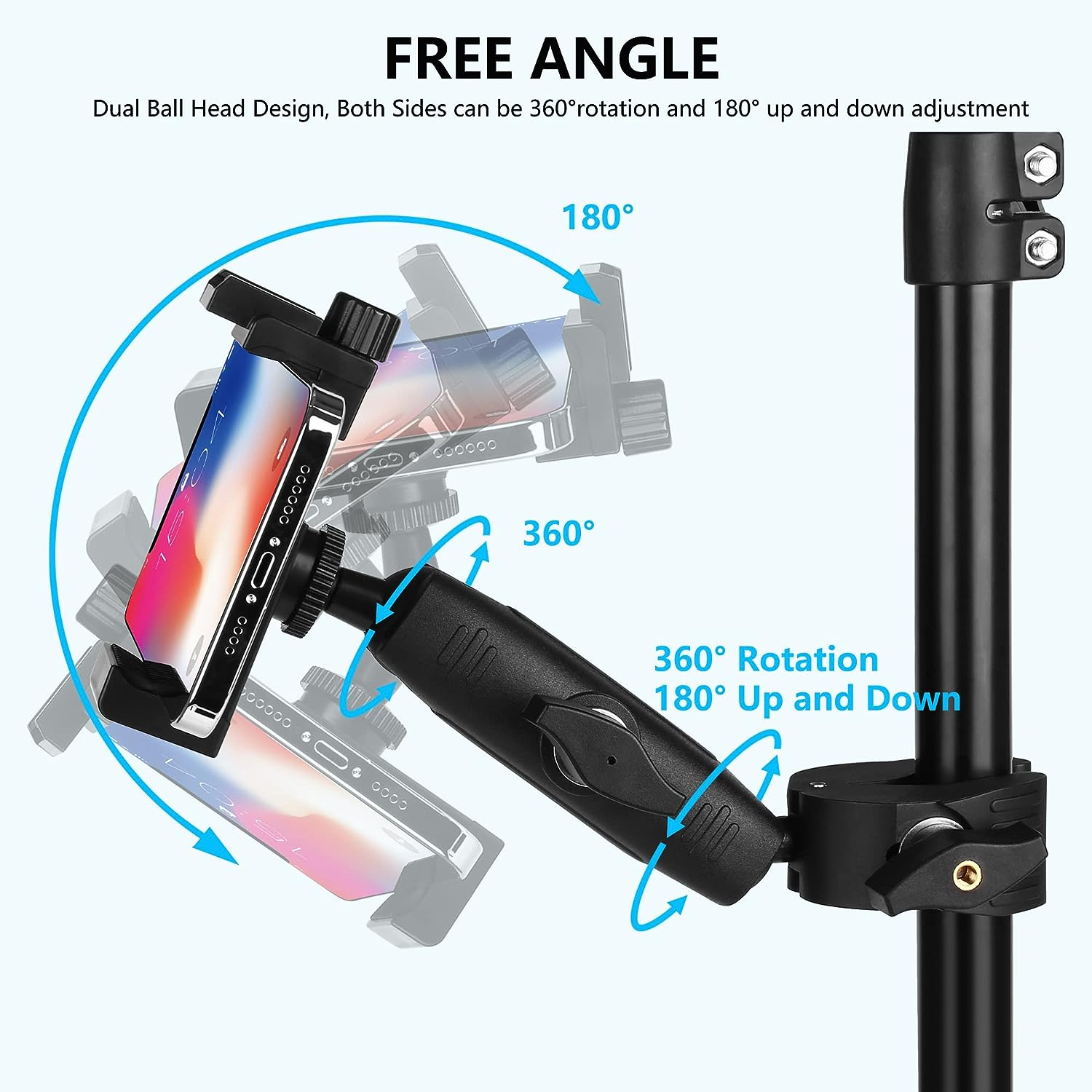 Music Boom Microphone Mic Stand Phone Holder Mount with Long Arm and Super Clamp 360&deg; Rotation for Phone 14 13 12 11 MAX Pro Samsung Galaxy S22 S21 Google Pixel, 3.5 to 7" Smartphone image number 4