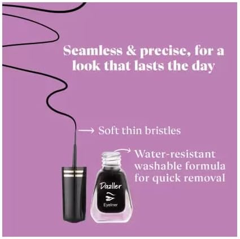 Dazller Eyeliner Black Matte Washable Water-Resistant Smudge-Proof up to 8 Hrs Stay Lightweight One Stroke Application 6Ml - (Pack of 2) image number 1
