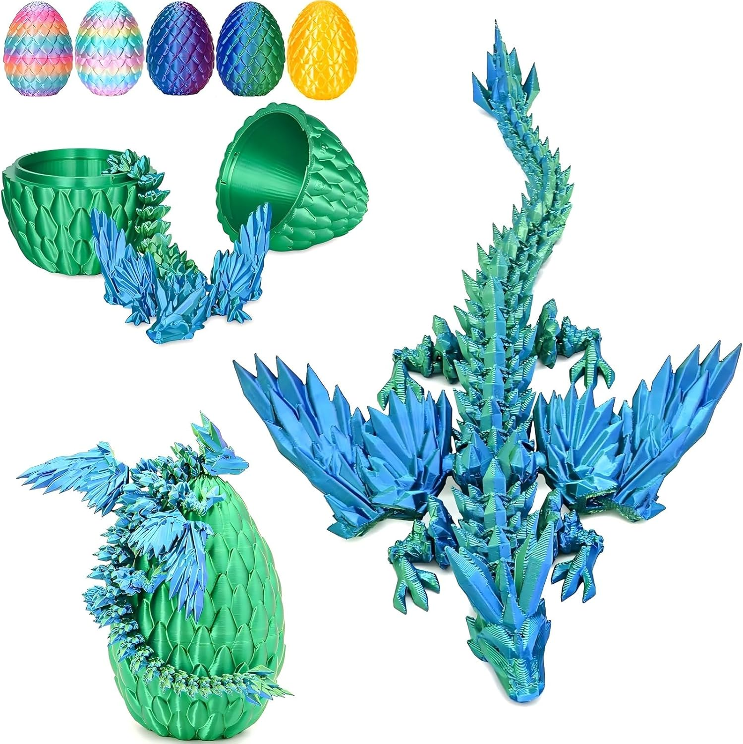 Flying Dragon Eggs, 3D Printed Easter Dragon Egg, Articulated Crystal Dragon Fidget Toy, Toys for Kids, Home Decor, Creative Ornaments, Birthday Gifts, Mystery Mythical Pieces Dragon (Rainbow Candy)