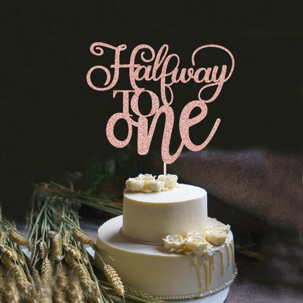 Half Way to One Cake Topper,Glitter 6 Months Birthday Decorations,Its My 1/2 Birthday Cake Topper,Baby Boy or Girl 6 Months Birthday Party Decoration Supplies (Rose Gold)