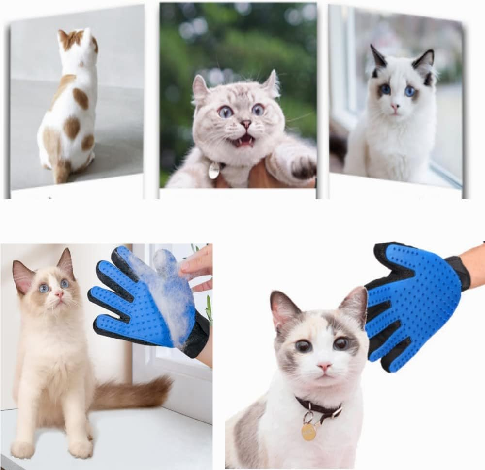 DACUAN Pet Grooming Glove, 1 Pair Gentle Deshedding Brush Glove, Efficient Pet Hair Remover Mitt, Dog Cat Hair Glove Perfect for Dog & Cat with Long & Short Fur (Blue) image number 3