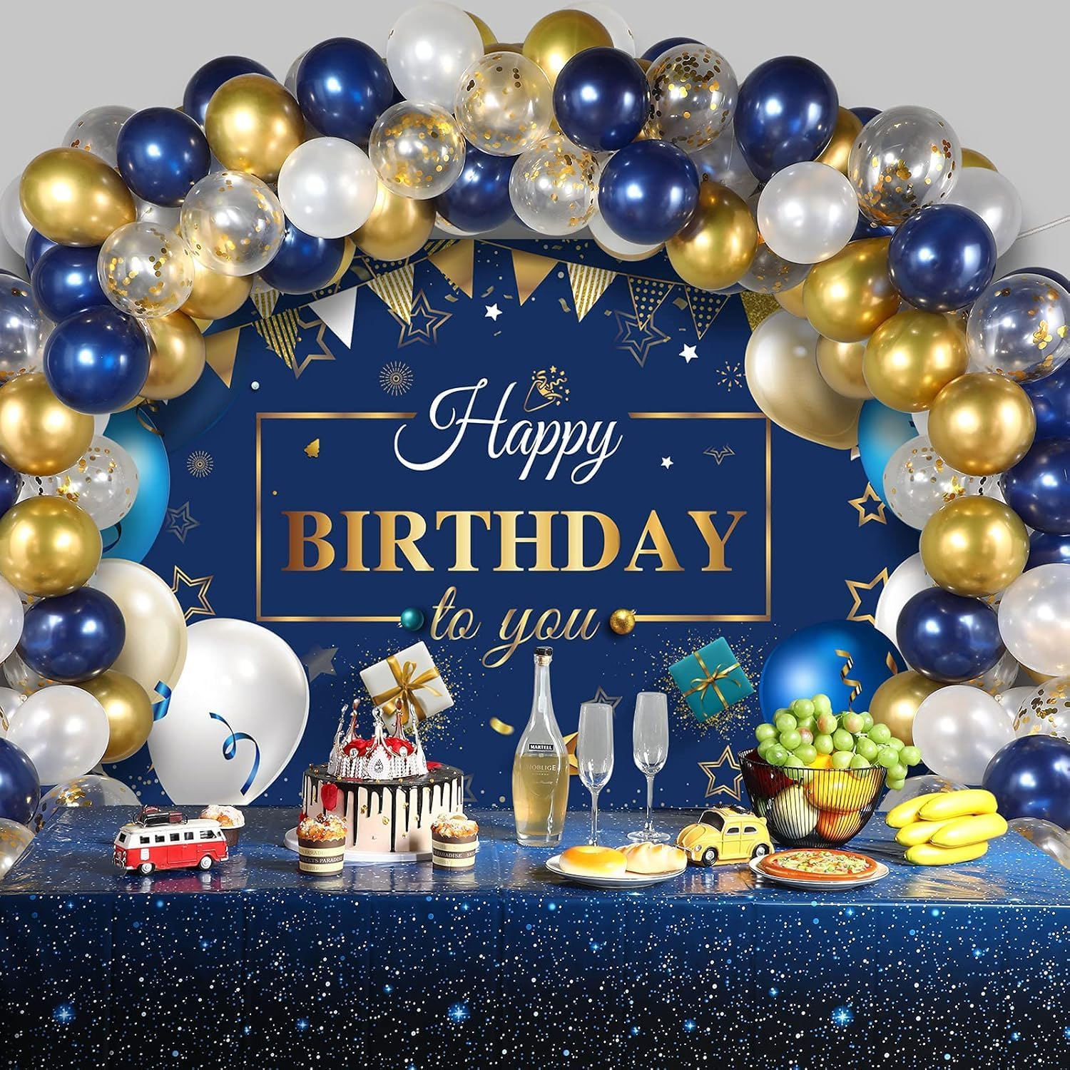 Navy Blue Birthday Confetti Balloons Kit, 50 Pieces Blue Happy Birthday Photography Backdrop Banner Package for Boys Girls Men Women Birthday Anniversary Party Decorations Supplies (Navy Blue, Gold) image number 5
