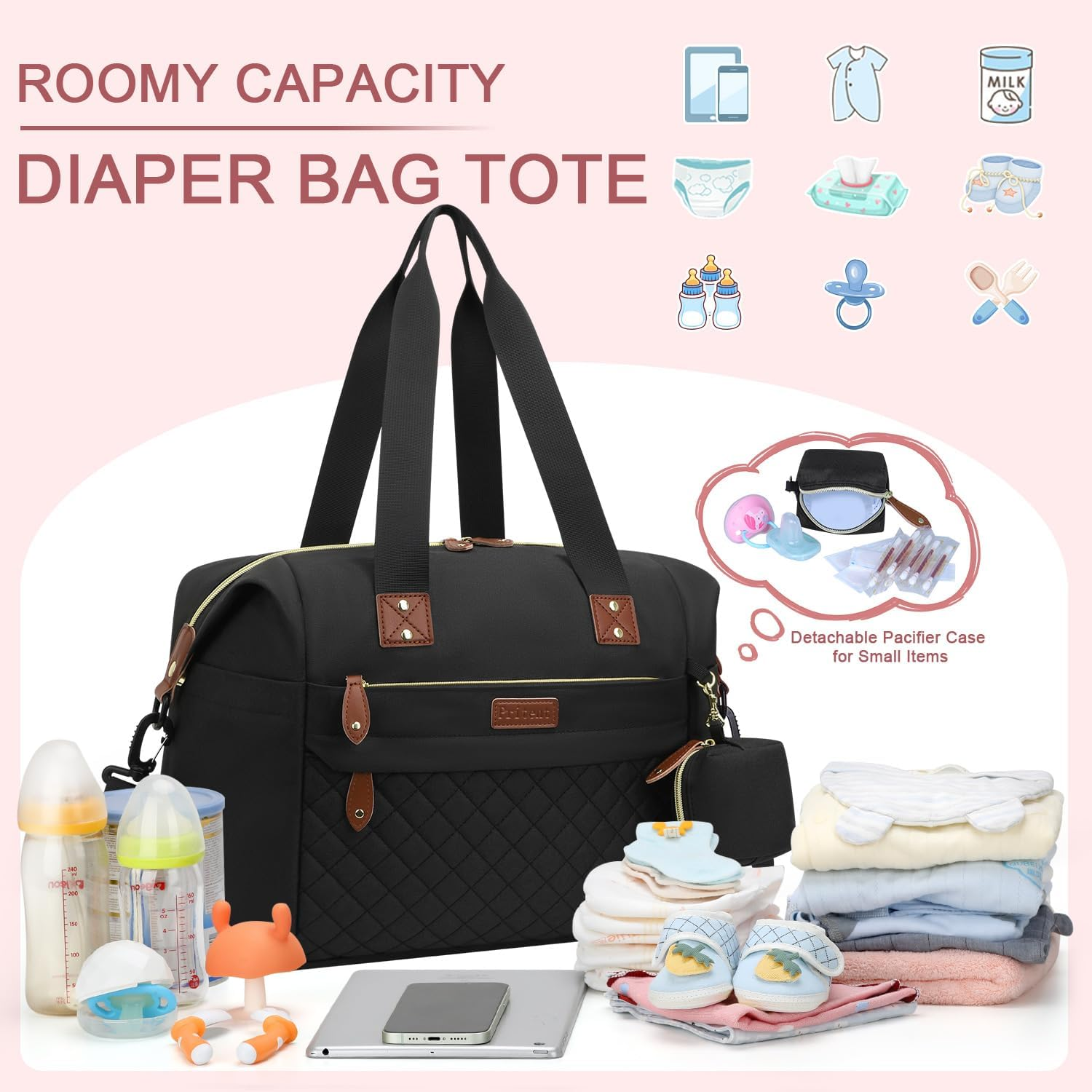 Diaper Bag Tote - Diaper Baby Bags, Waterproof Large Mommy Bag Maternity Bag Travel Baby Bag for Mom and Dad