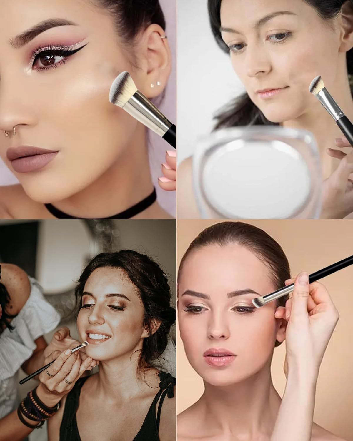 Kabuki Makeup Brushes Set&ndash; 3Pcs Pro Angled Foundation Brush/Flawless Flat Concealer Brush/Mini Flat Top Brush, under Eye for Concealer Brush for Liquid Cream Powder Blending, Stippling, Nose Contour (Style 1, One Size)