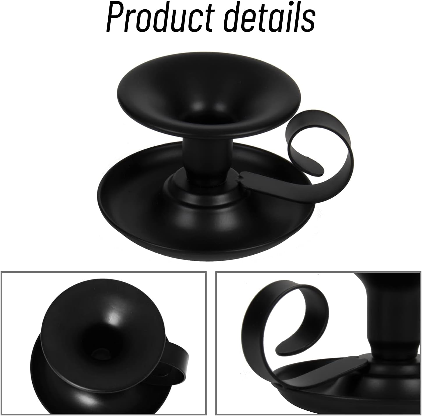 Taper Candle Stick Holder, 2Pcs Retro Iron Simple Black Candlestick Holders Candlelight Stand for Party Wedding Christmas Table Home Decoration(Black,2Pcs) image number 2