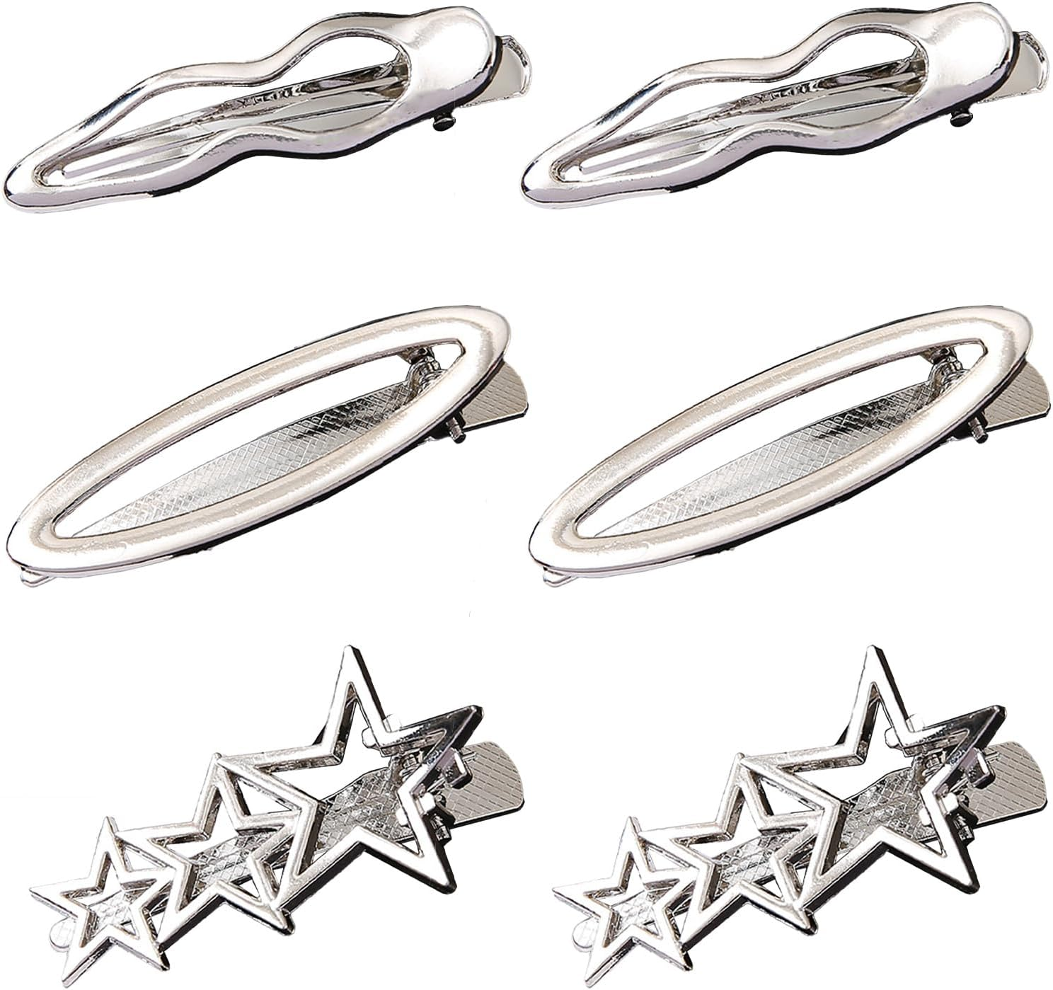 YCHYAN Pack of 6 Silver Hair Clips, Various Silver Metal Hair Clips, Y2K, Women'S Silver Snap Hair Clips, Suitable for Daily Wear, Party Dress Up, Secure the Hair