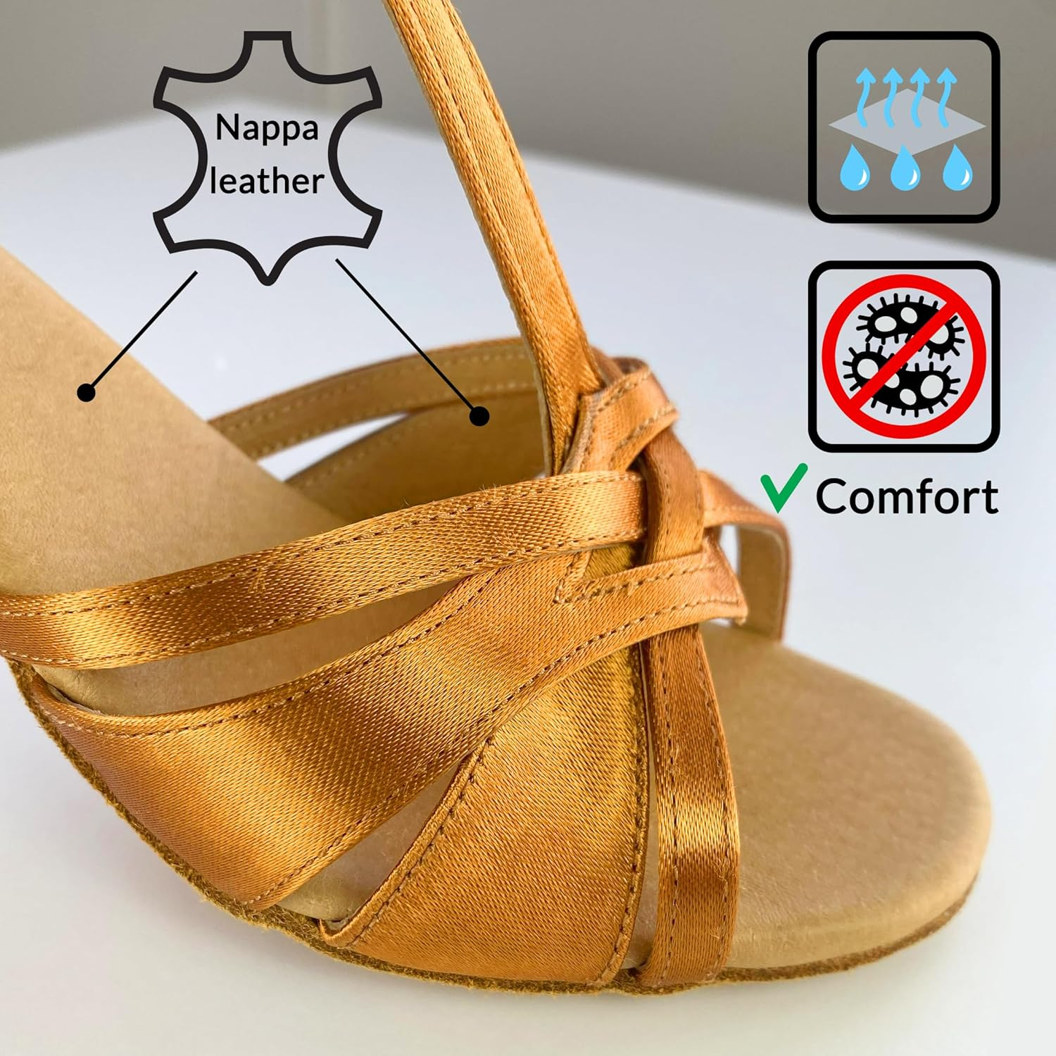 A5015 Latin Dance Shoes (Salsa Chacha Rumba Tango) Flare Heel 2.5" Color Satin/Nappa Leather image number 5