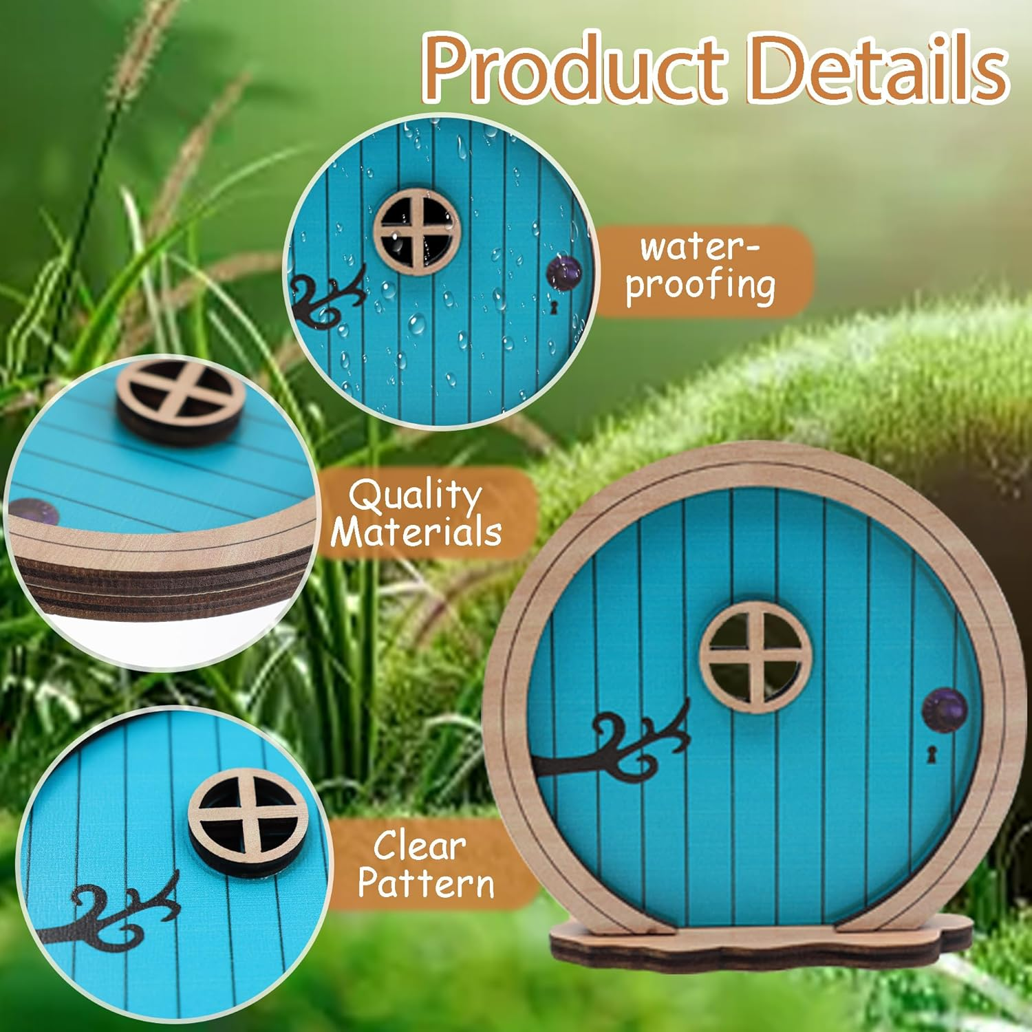 Fairy Door for Garden, Miniature Elf Door for Wall, Fairy Garden Accessories Outdoor for Trees and Tree Trunk, Mini Arch Fairy Tale Door Courtyards Decoration (Blue) image number 3