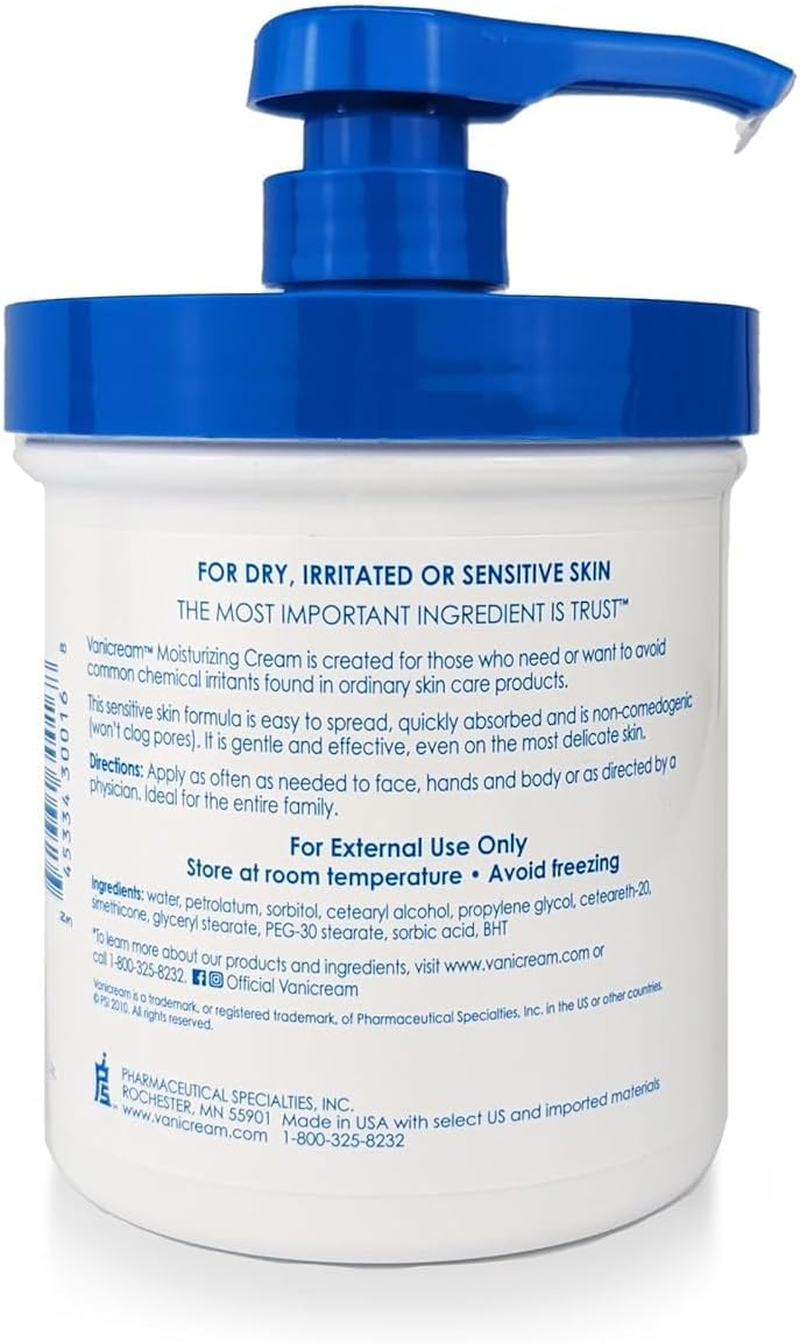 Vanicream Moisturizing Skin Cream with Pump for Sensitive Skin - Can Be Used for Eczema, Psoriasis, Ichthyosis, and Itch - Dermatologist Tested &ndash; Free of Dye, Fragrance, and Preservatives - 16 Oz