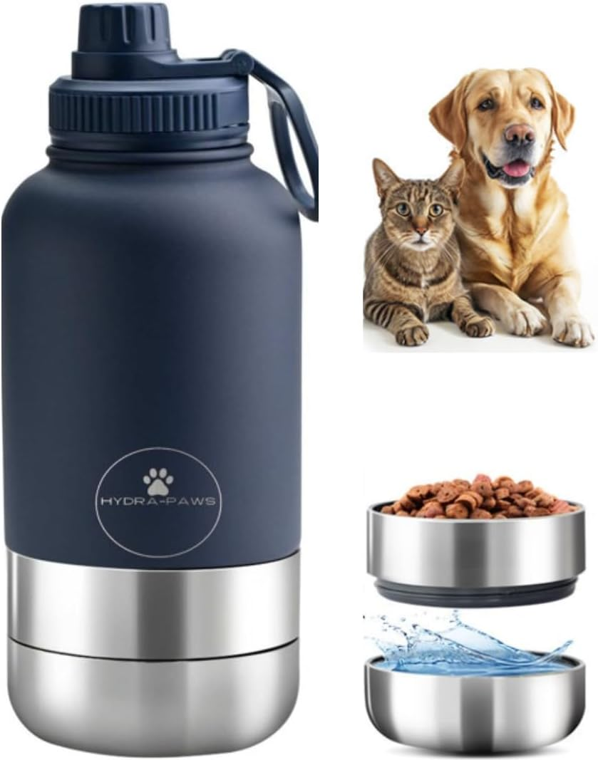 Hydra-Paws Pets Double Wall Vacuum 32Oz Insulated Stainless Steel 3 in 1 Water Bottle (Navy Blue, 32Oz) - Black image number 5