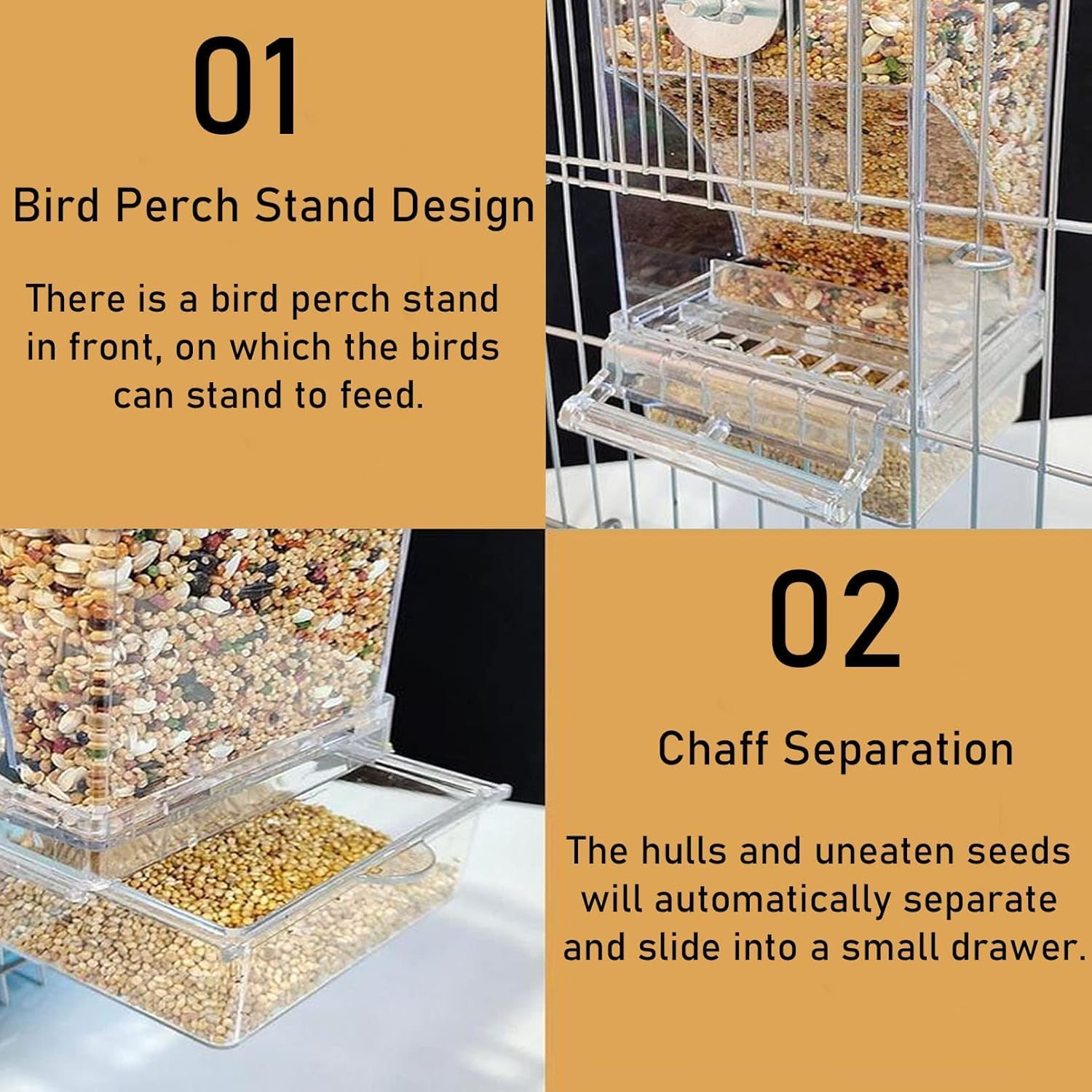 BEANPRECOY No Mess Bird Feeder Automatic No-Spill Transparent Bird Feeder Automatic Parrot Feeder Cage Accessories anti Spill Food Container Cage Easy Clean for Small and Medium Bird Parakeets
