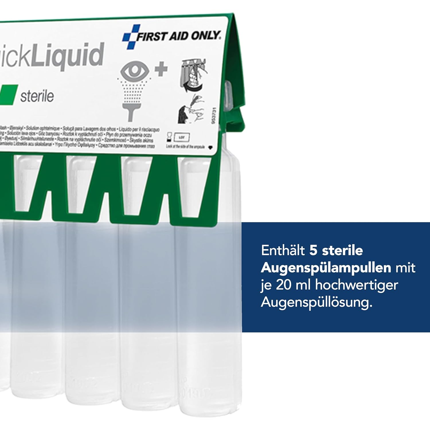 First Aid Only Quickliquid Eyewash Solution (5 X 20 Ml) Sterile 0.9% Saline Solution as Emergency Eye Wash | Pack of 5 20 Ml Sodium Chloride Eye Wash Bottle for First Aid | P-44009 00