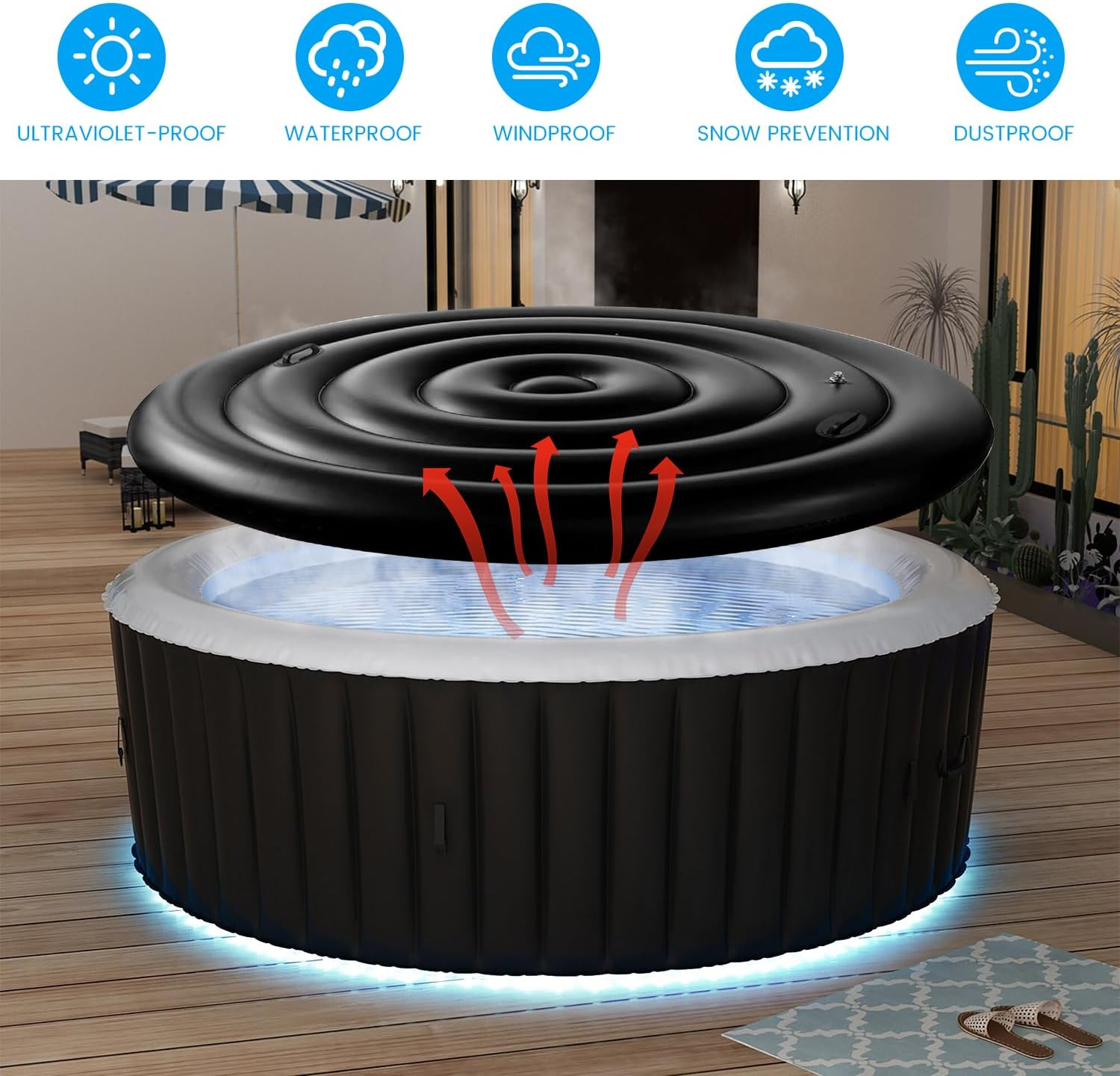 4.7 Ft Inflatable Hot Tub Cover round Energy Saving Spa Lid Enclosure with Quick and Easy Inflation and Deflation Valve Windproof Rain Insulated Lid Retain Heat and Protect Hot Tub image number 2