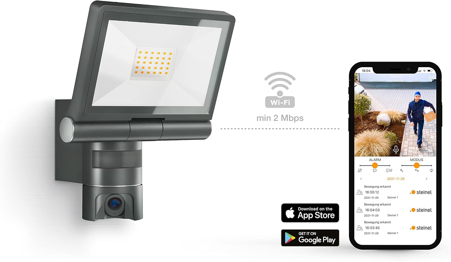 Steinel Outdoor LED Projector with XLED CAM 1 SC Surveillance Camera, Intercom, 180&deg; Infrared Motion Detector, 21 W, Anthracite image number 1