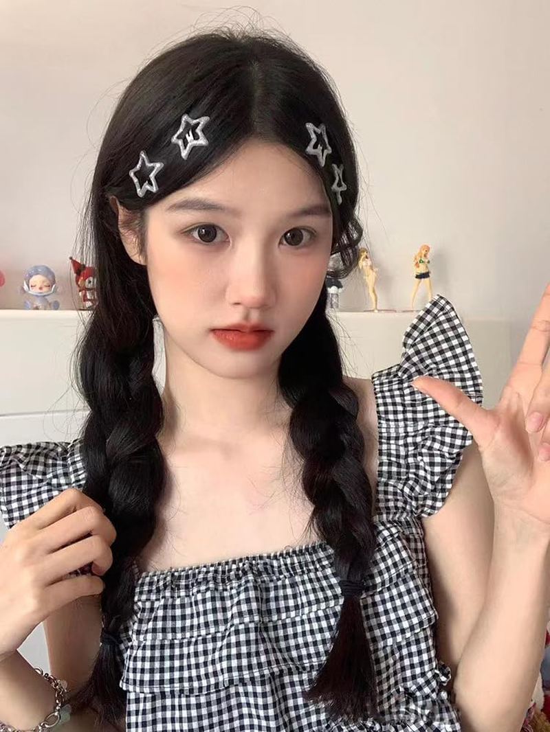 Silver Star Hair Clips Y2K Glitter Star Snap Clip Barrettes Hairpins 10 Pieces Small Metal Hair Clip Headpiece Cyber 2000S E-Girl Hair Accessories for Teen Girl Women image number 4