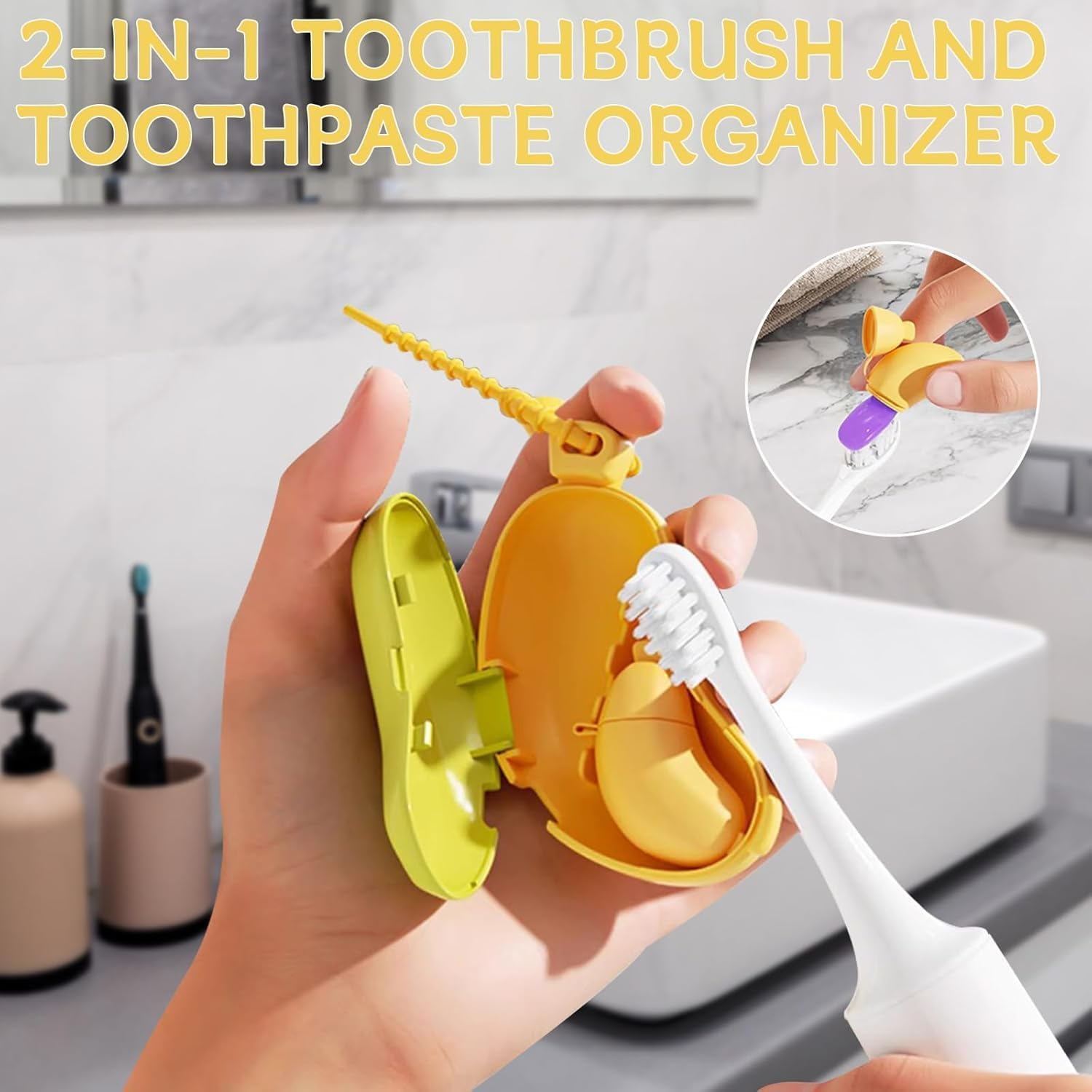 2Pcs Banana Toothbrush Head Cover - Travel Toothbrush Protector with Toothpaste Case, Portable Reusable Organizer for Electric & Manual Toothbrushes, Fruit Design, Home & Travel Use image number 4
