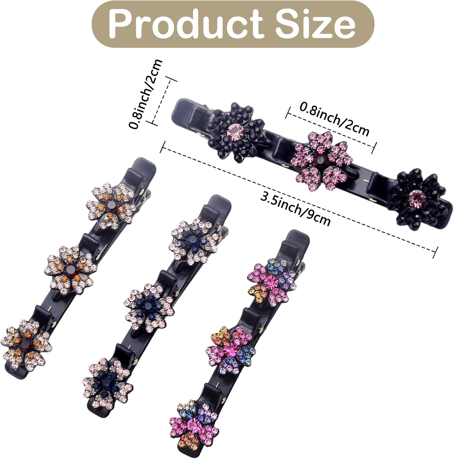 4 Sparkling Crystal Stone Braided Hair Clips, 3 Flower-Shaped Stones, Hair Accessories for Styling and Sectioning, Braided Duckbill Clips for Women and Girls. image number 5