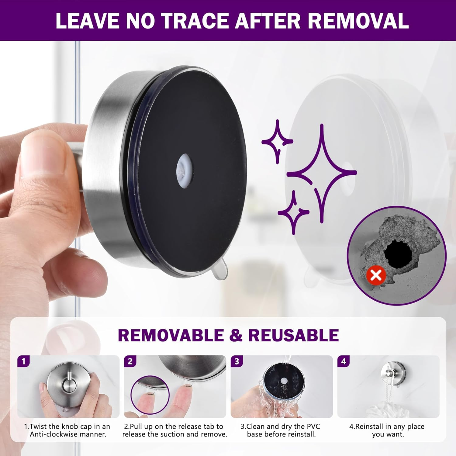 JOMOLA Suction Shower Hooks, No-Drill Bath & Spa Accessory, Brushed Steel Waterproof Wall Mount for Towels, Robes - Rustproof Strong Hold for Caravan, Gym, Home (4-Pack)