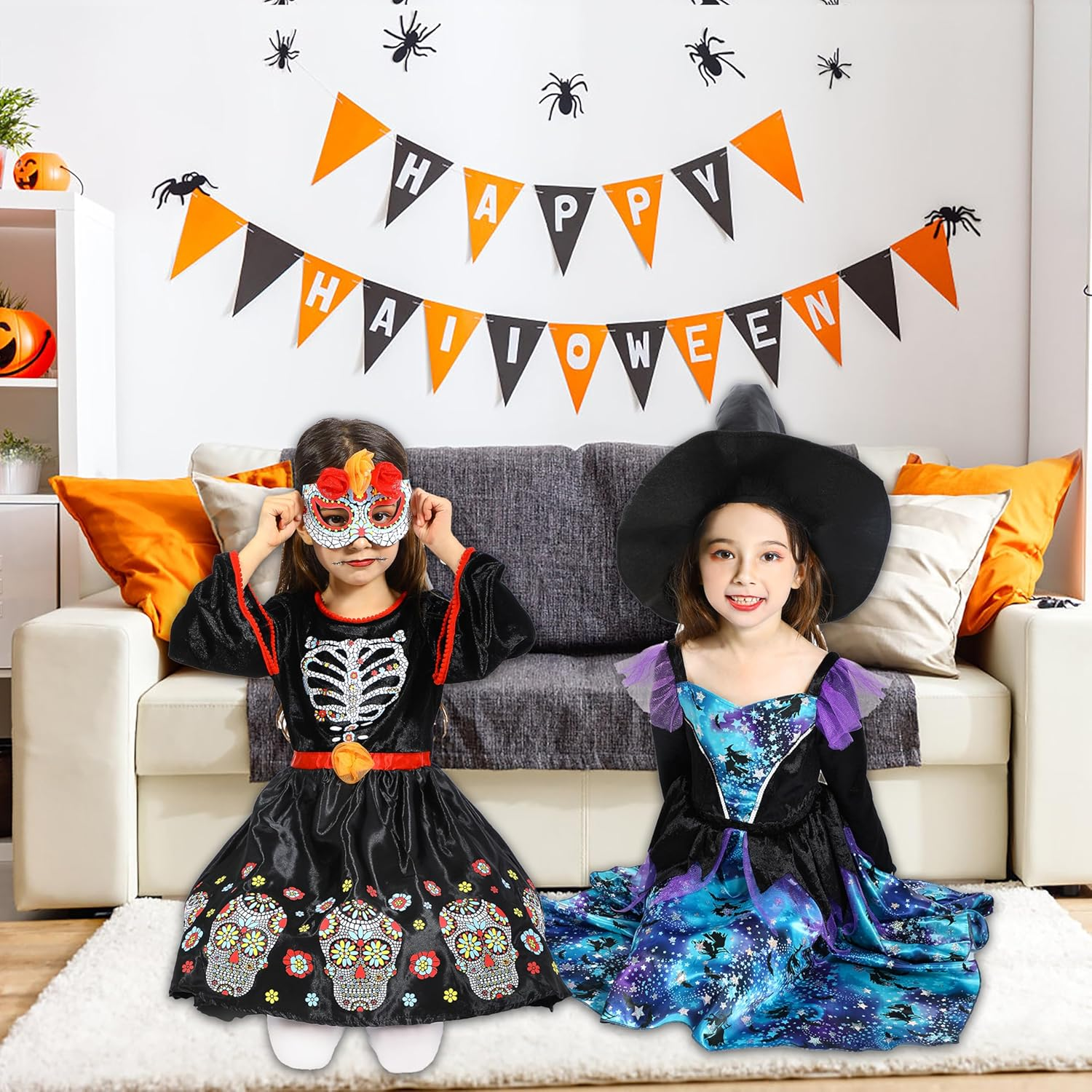 Children'S Halloween Witch Costume, Sparkling Blue Witch Dress with Hat, Halloween Witch Dress for Girls 7-8 Years image number 5