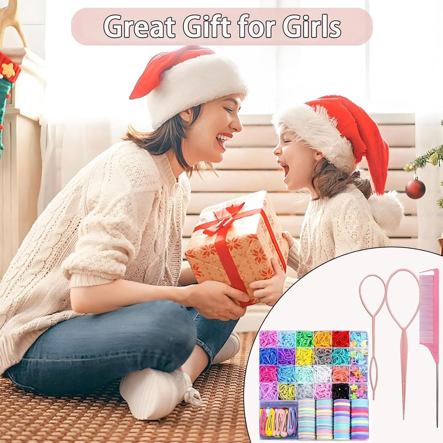 MYTOAU 1543 Pcs Elastic Hair Ties Set with Organizer Box Assorted Mini Hair Elastics Colorful Hair Accessories with Cute Flower Hair Clip Elastic Rubber Bands Hair Ropes Hair Barettes Hair Comb image number 5