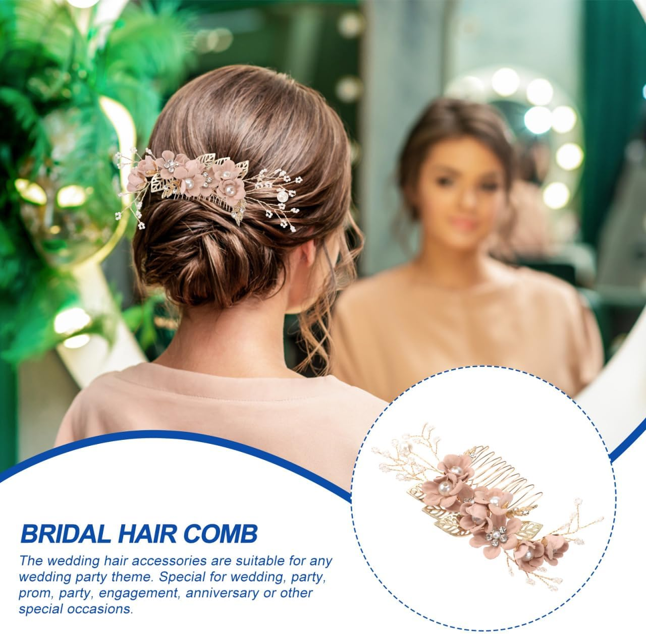 Hemobllo Side Hair Clips with Flowers for the Bride: Alloy Headpiece with Rhinestones and Flowers for Wedding Brides Hair Comb Wedding Prom Birthday Party image number 1