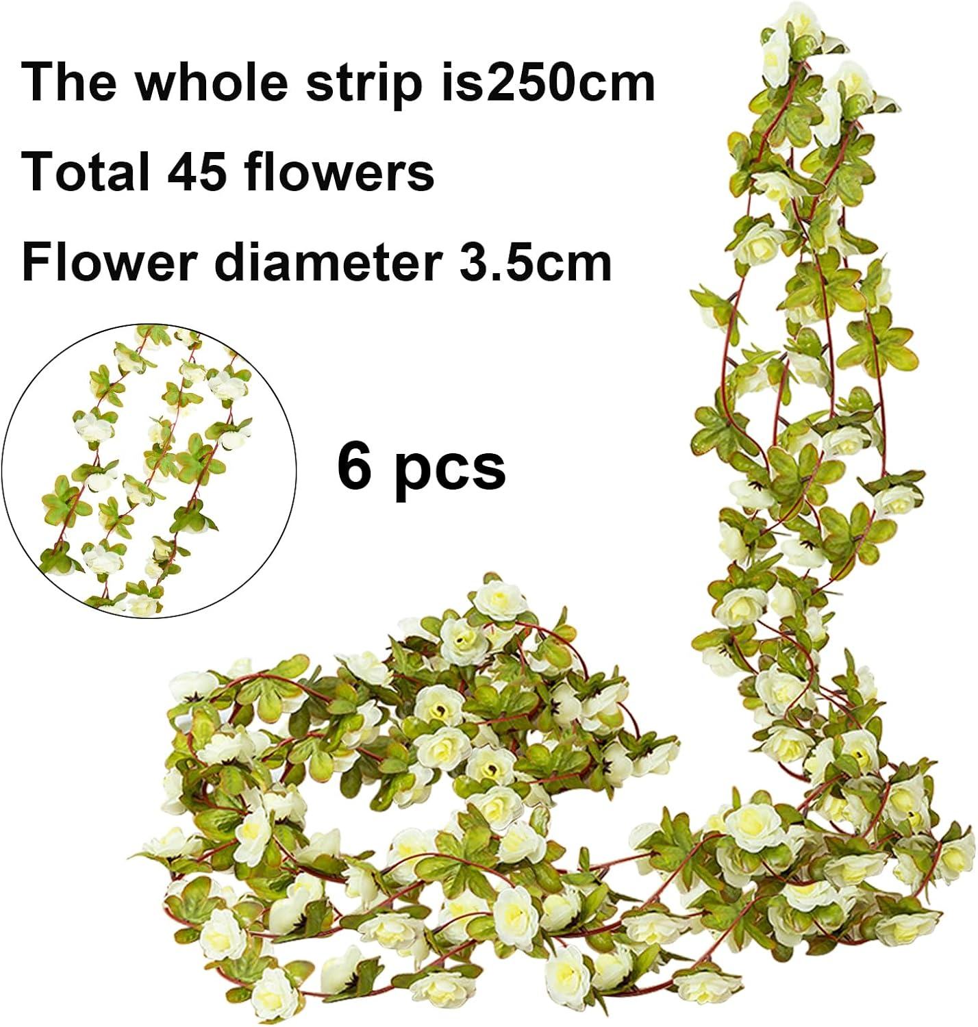 Bacucine 6PCS Artificial Flowers Garland Fake Peony Vines Hanging Silk Floral Vine for Bedroom Wedding Home Office Wall Garden Craft Decor (White) - Spring White image number 7