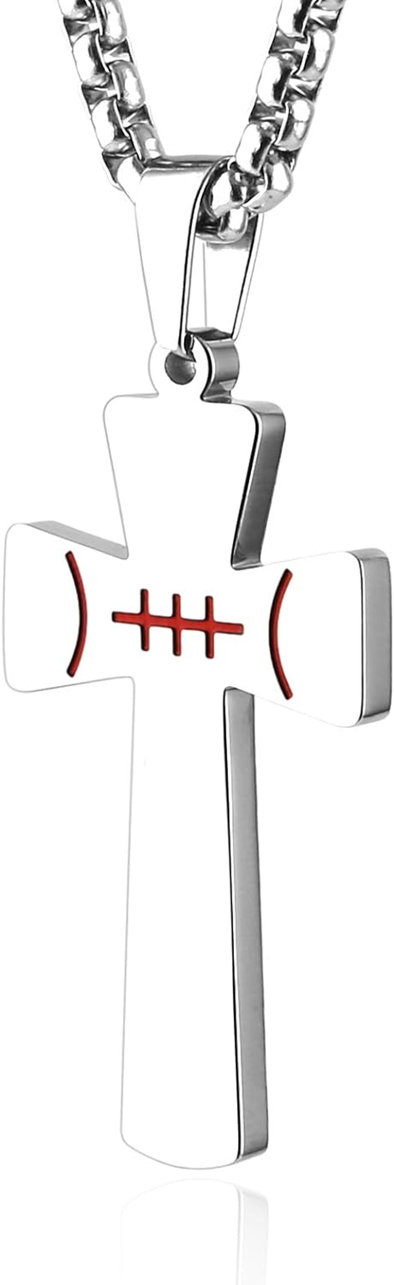 HZMAN Basketball Football Soccer Cross Pendant, I CAN DO ALL THINGS STRENGTH Bible Verse Stainless Steel Necklace