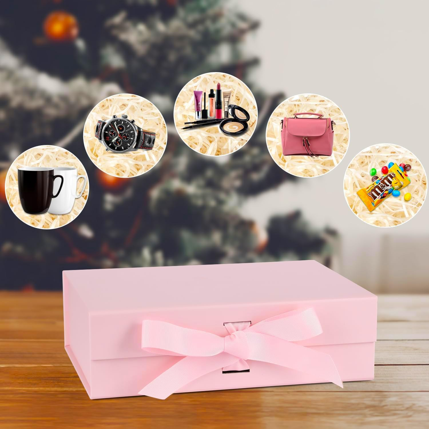 4 Pack Pink Magnetic Gift Boxes with Lids (10.3X7.5X3.2In),Wady Foldable Reusable Bridesmaid Gift Box with Ribbon, Makeup Storage Box, Easy to Assemble & Durable image number 2