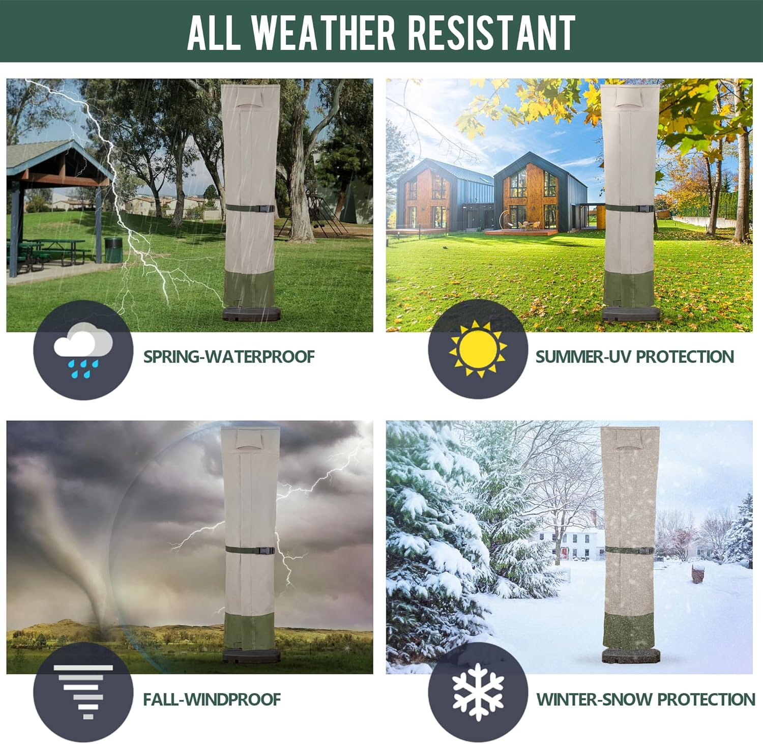 Rachmi Patio Cantilever Umbrella Cover for 9-13 Ft Umbrellas, 600D Water-Resistant UV & Fade Resistant Cover Fits round / Square Outdoor Garden Offset Parasol with Zipper & Rod, Khaki-Green image number 2