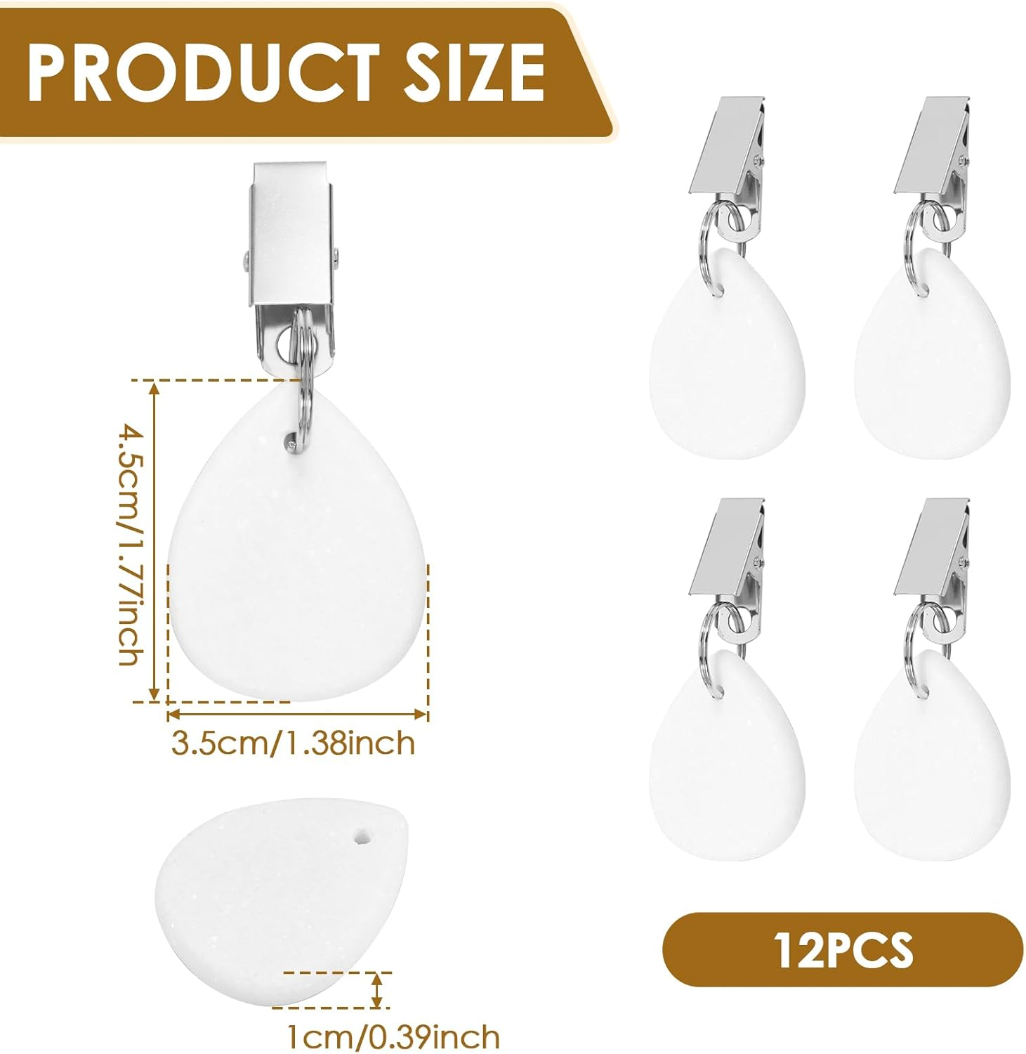 12 Pcs Tablecloth Weights with Stainless Steel Clips Water-Drop Tablecloth Weights Outdoor Tablecloth Weights Tablecloth Pendant to Hold Things down Tablecloth for Picnic Tables (White) - White image number 6