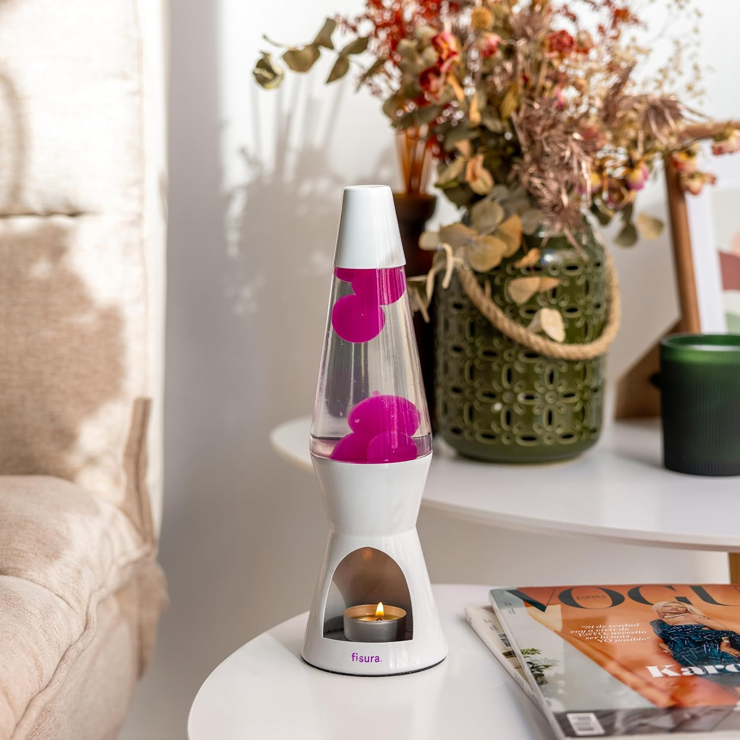 FISURA Lava Lamp with Candle - No Electricity Required, Pink and White, Environmentally Friendly. Original Gift, 29 Cm X 8.5 Cm (Candle Not Included) image number 2