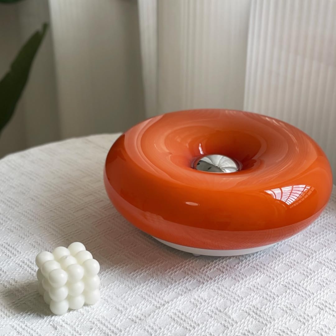 GUANSHAN Orange Donut Table Lamp Vintage Glass Table Lamp Retro Table Lighting Decorative Atmosphere Bedside Lamp for Bedroom Living Room image number 4