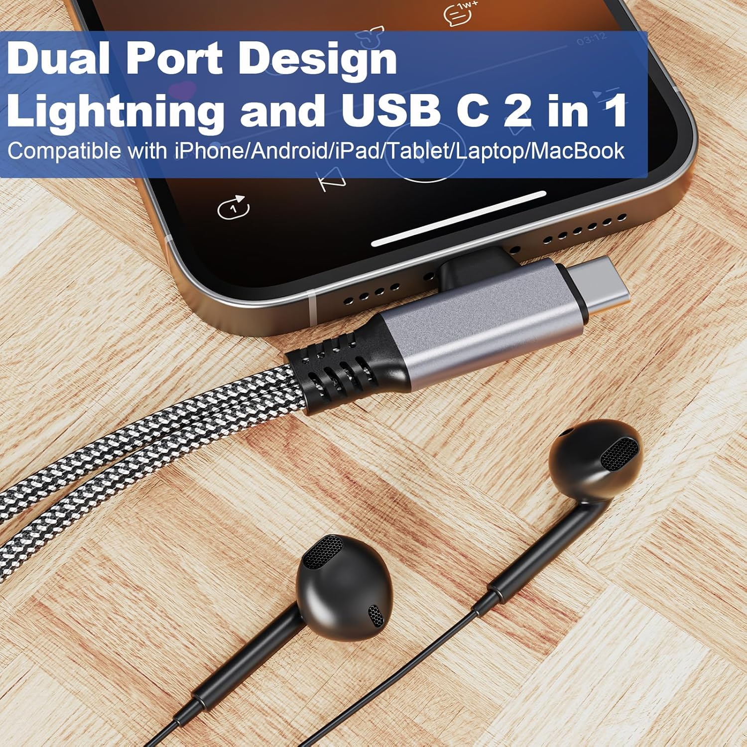 USB-C to 3.5Mm Headphone and Charger Adapter - Dual Port (Lightning & USB-C Input) to AUX 3.5Mm Jack & 60W PD Fast Charging with Call Support, for Iphone 15/16, Android, Tablet image number 1