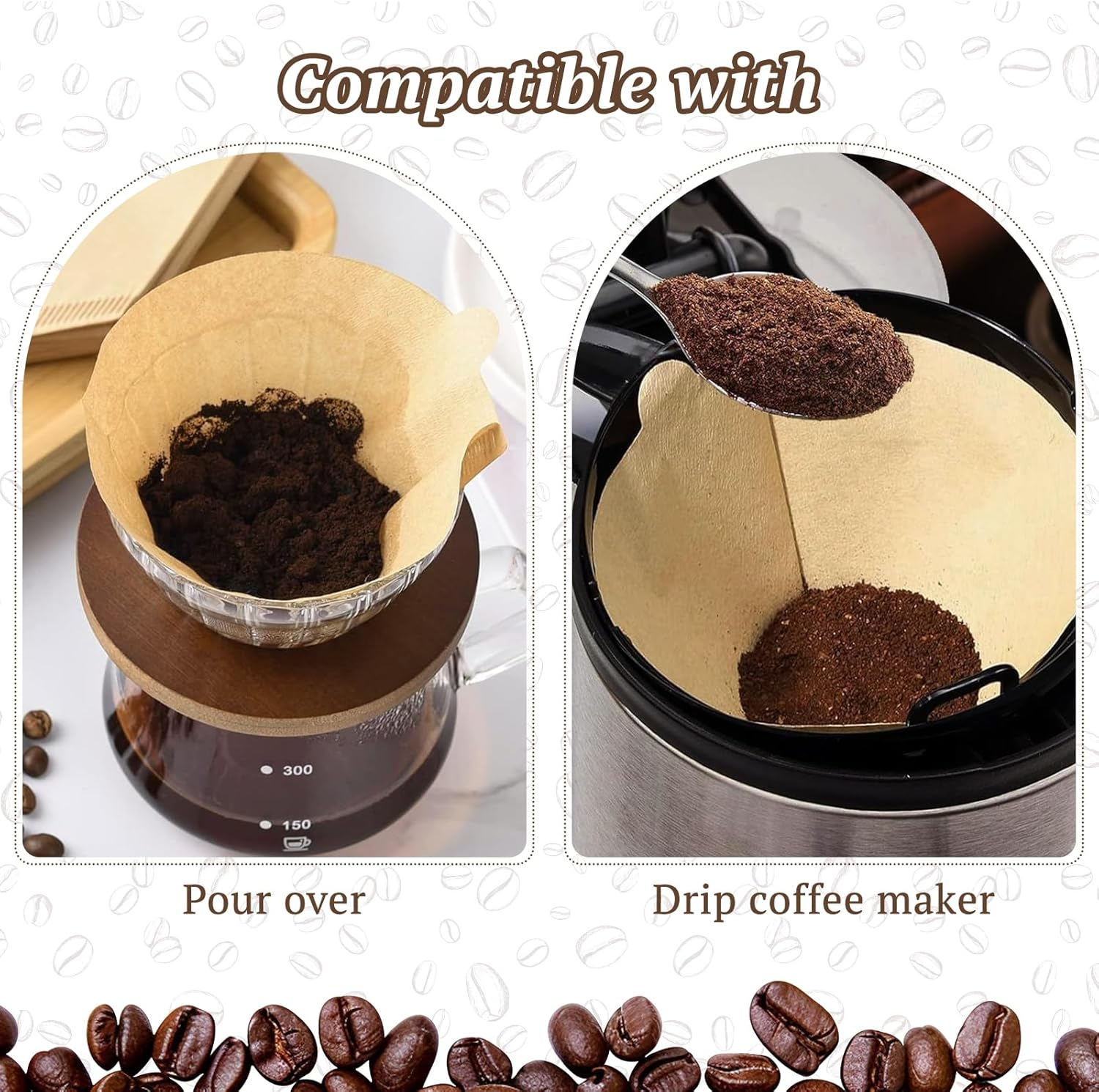 NAILGIRLS Coffee Filter Paper - 200 Count Natural Coffee Filters 2-4 Cup, Size 102 Unbleached Original Wooden Drip Paper for Coffee Machines & Coffee Cones,Disposable for Pour over & Drip Coffee Maker image number 2