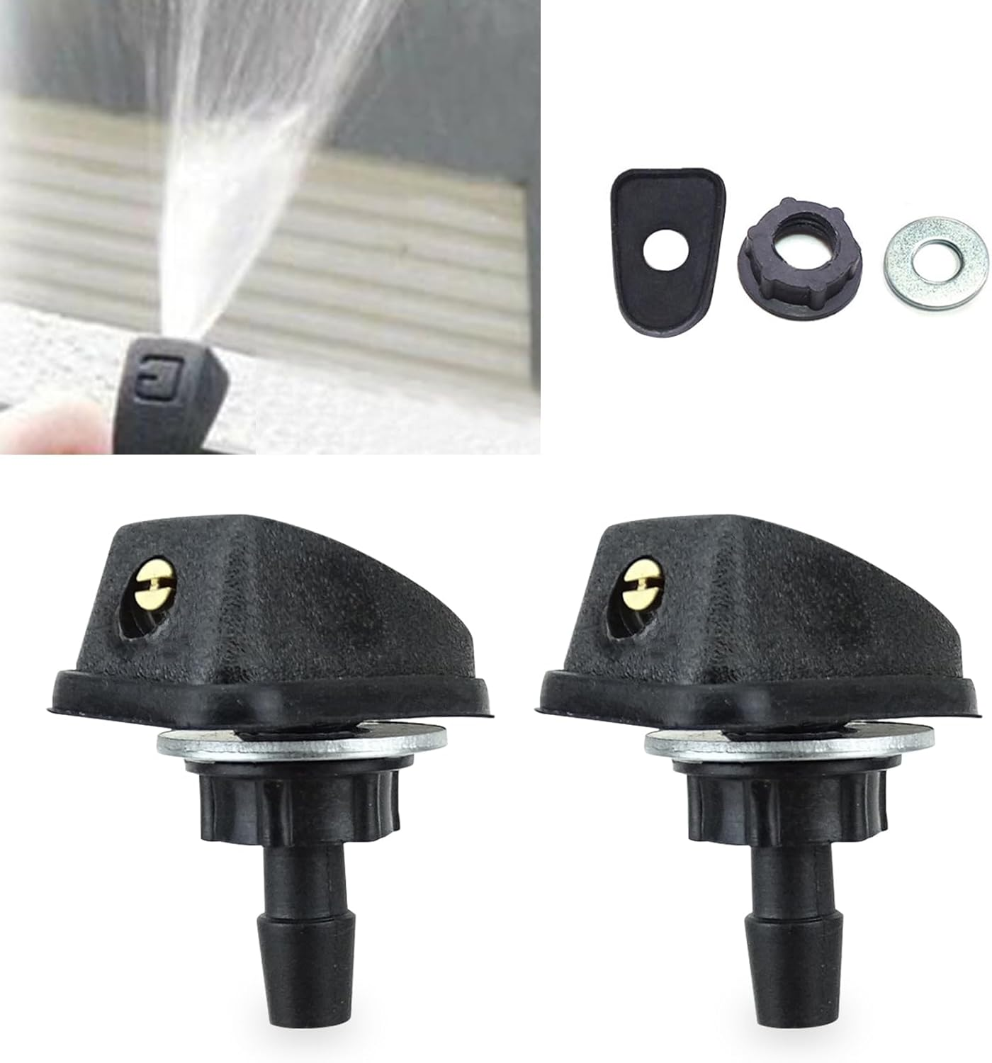 Pack-2 Car Front Windshield Washer, Automotive Wiper Nozzles, 0.31" Sprayer Head Replacement Parts, Single Hole Adjustable Fan-Shaped Kit, Universal for Most Cars, Trucks (Black)