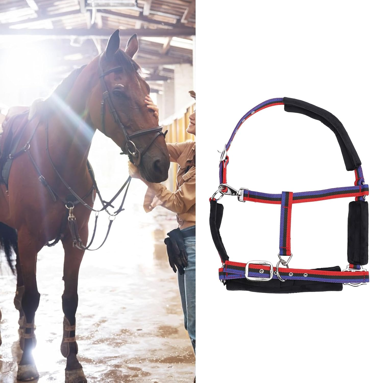 Horse Halter, Nylon Horse Halter, Adjustable Chin & Throat Snap Halters for Horses, Stylish Comfortable Horse Halter for Training, Equestrian Supplies image number 6