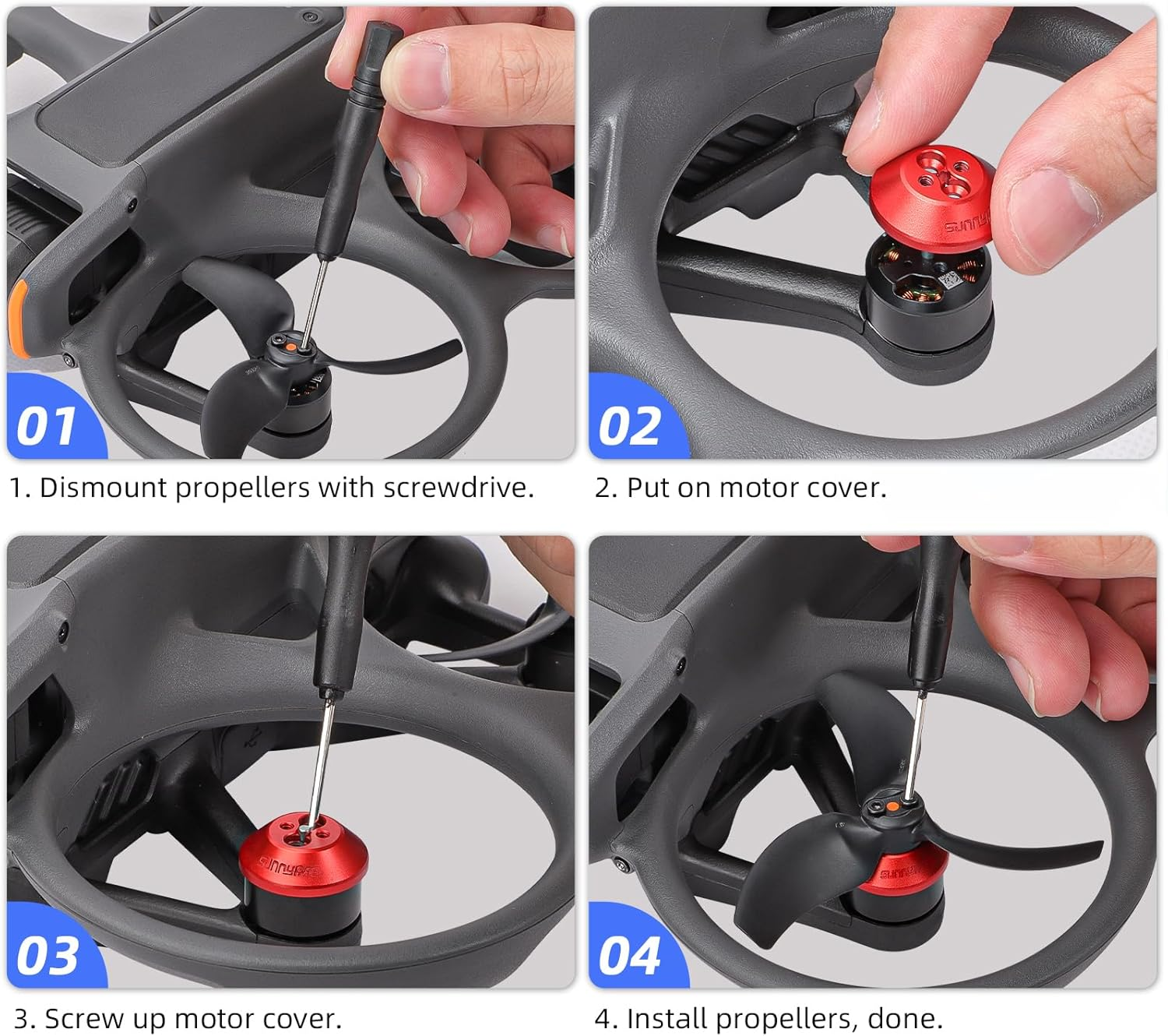 Motor Cover for DJI Avata 2，4Pcs Aluminum Alloy Dustproof Waterproof Protective Motor Cover Cap for DJI Avata 2 Drone Motor Cover,For DJI Avata 2 Drone Accessories (Red) - Red image number 2