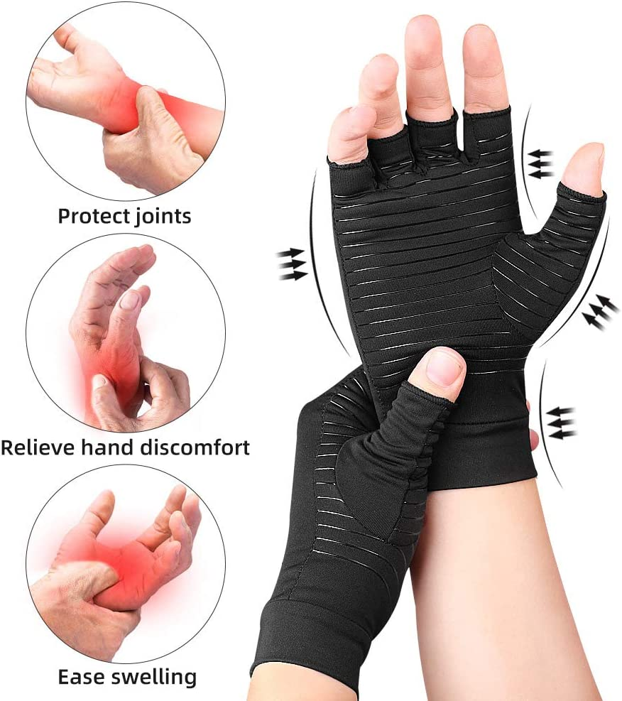 Compression Arthritis Gloves, Copper Fiber Relief Hand Arthritis Joint Pain Half&Full Finger Anti-Slip Sports Gloves for Men Women image number 4