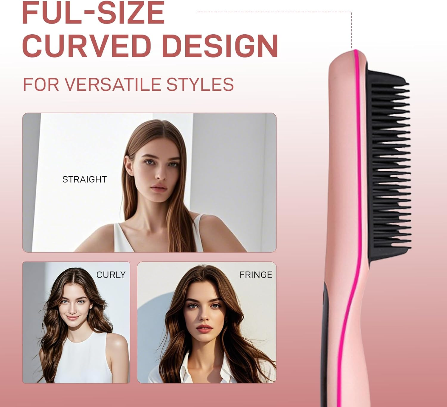 Anion Hair Straightener Brush Hair Iron with Built-In Comb 1 Minute Heating to 180&deg;C 180&deg;C/200&deg;C/230&deg;C3 Constant Temperature Mode Anti-Burn Design (Pink) - Black image number 5