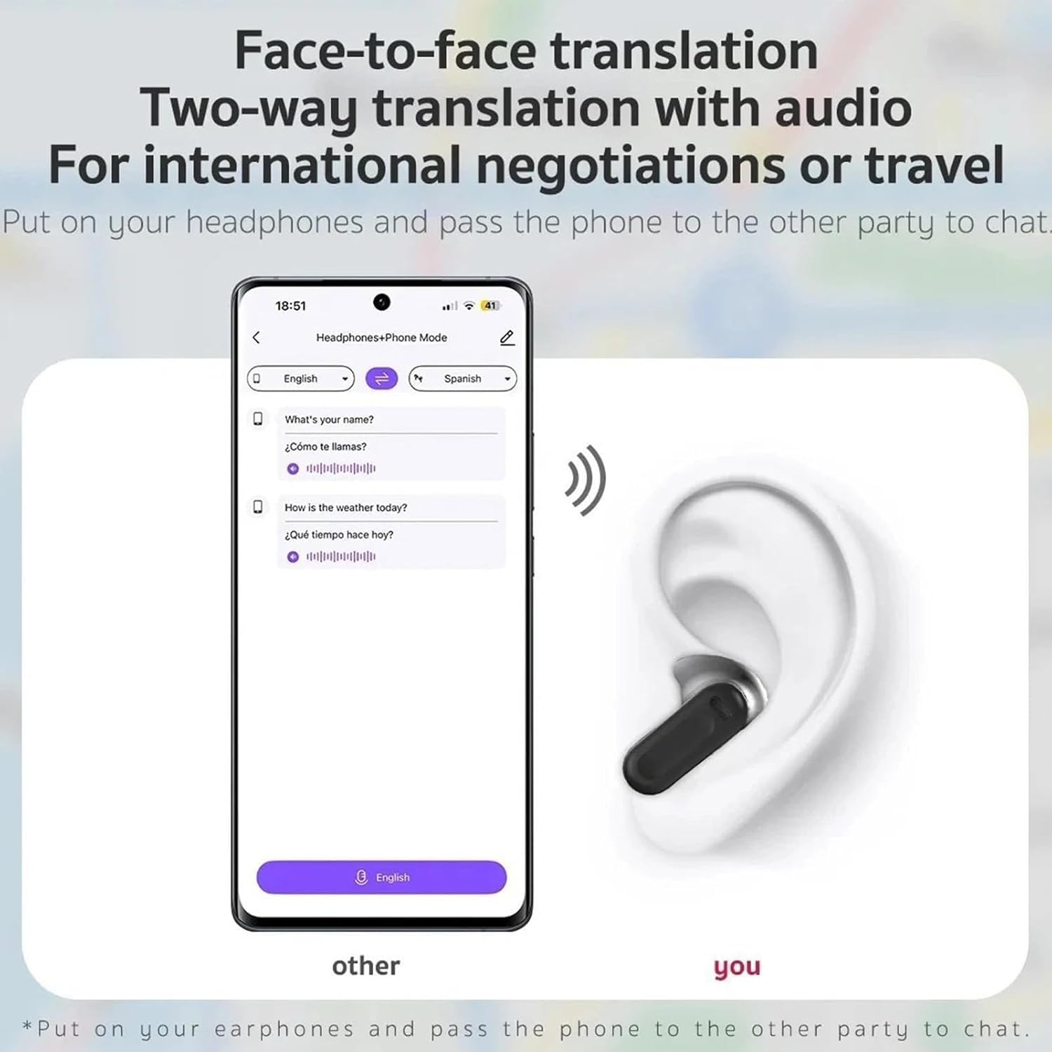 NE20 AI Translator Earbuds V6.0, 140 Languages Two-Way Translation, LCD Touch, HD Stereo, IPX6 Waterproof for Travel/Business (Black) image number 2