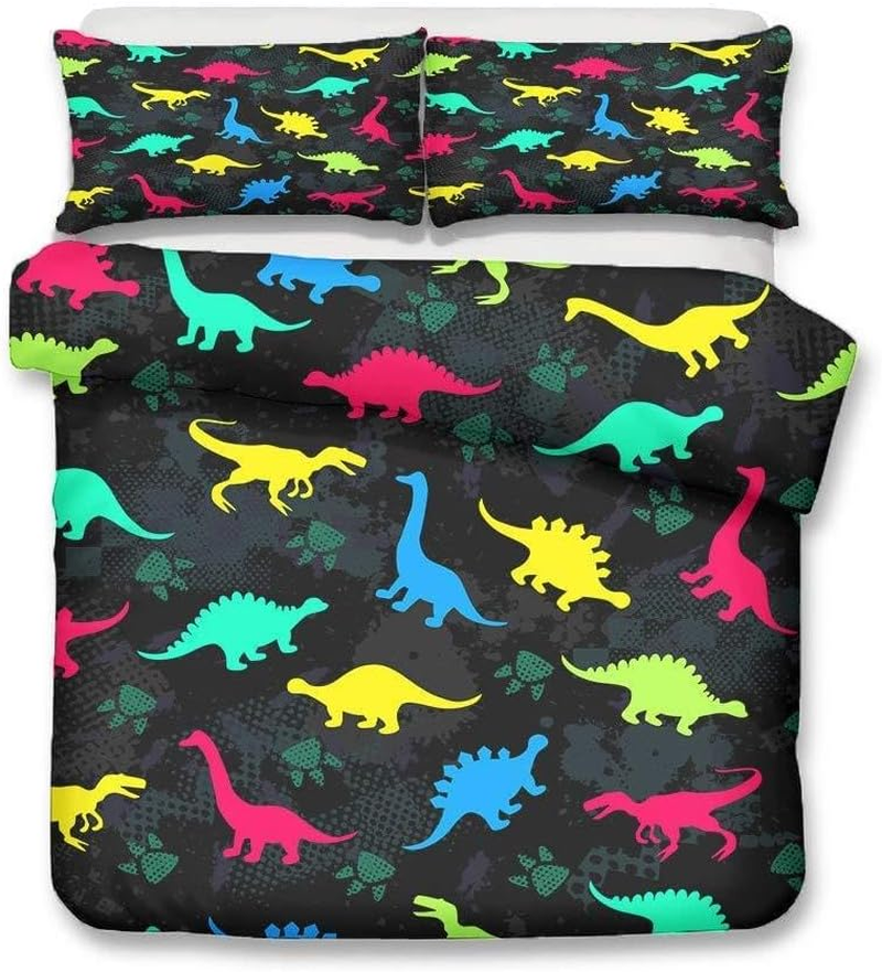 Cute Dinosaur Duvet Cover Set for Children Boy Girl Single Double King Size Bed, Morbuy 3D Printed Microfiber Bedding Sets with Pillowcases and Quilt Case (180X210Cm,Dinosaur Skeleton)