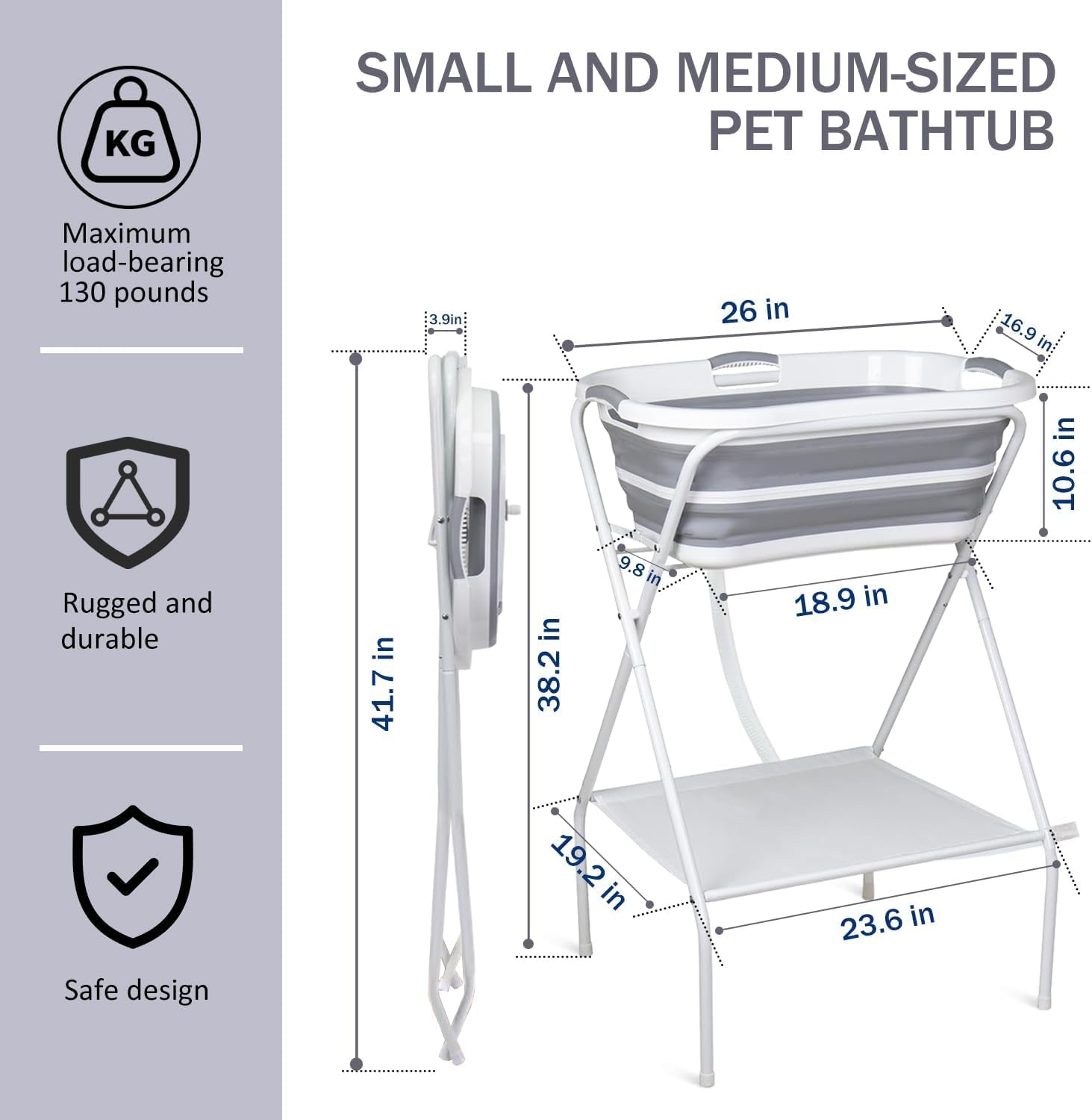 2 in 1 Dog Bath Tub Dog Washing Station for Bathing and Grooming, Elevated Collapsible Foldables Portable Shower Bathtub with Drainage Hole for Small Dogs Cats Pet, Indoor and Outdoor