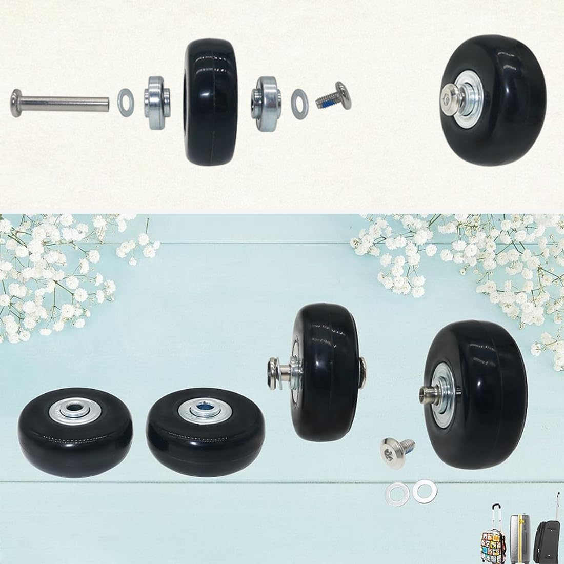 4 Wheels Wear-Resistant Mute Luggage Suitcase Replacement Wheels Rubber Swivel Caster Wheels Repair Kits (45Mm X 18Mm Set of 4) image number 5