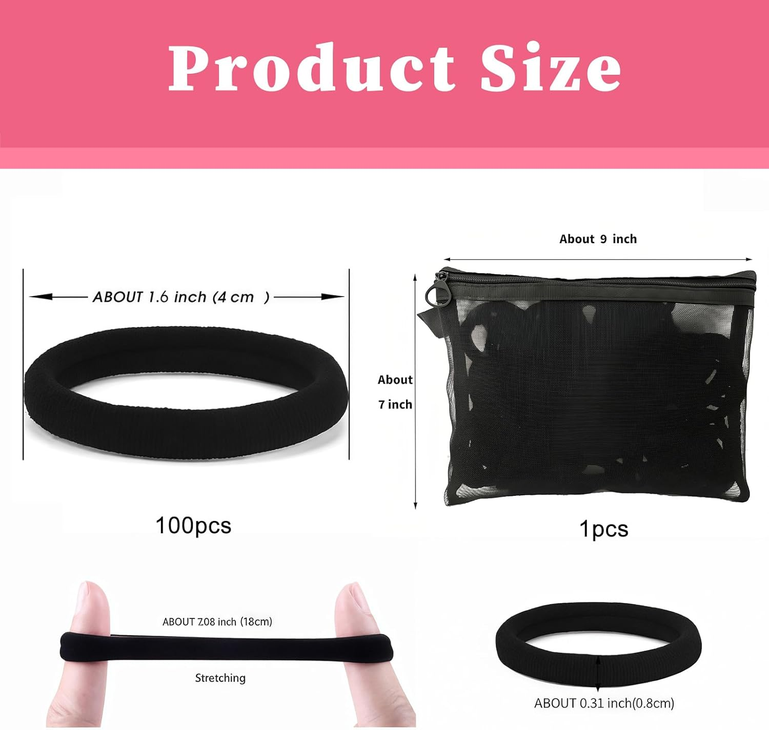 Xanthelle Hair Bobbles for Women and Girls, Pack of 100 4 Cm Seamless Elastic Hair Bands, Black Hair Bands for Children and Men, with Cosmetic Bag image number 6