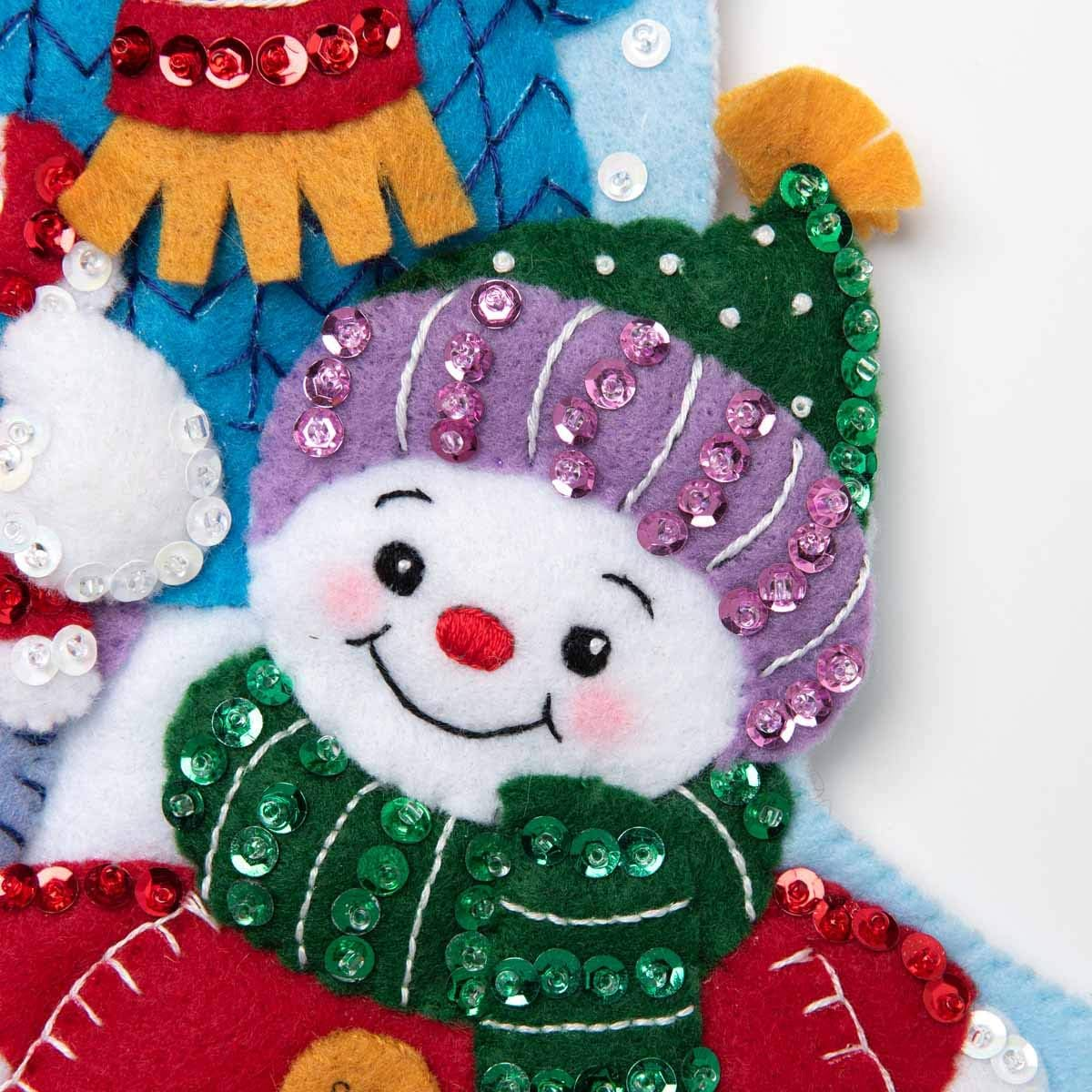 Bucilla Felt Applique Christmas Stocking Kit, 18", Snow Family Portrait image number 6